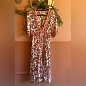 ILLA ILLA Floral Maxi Dress in Cream and Brown